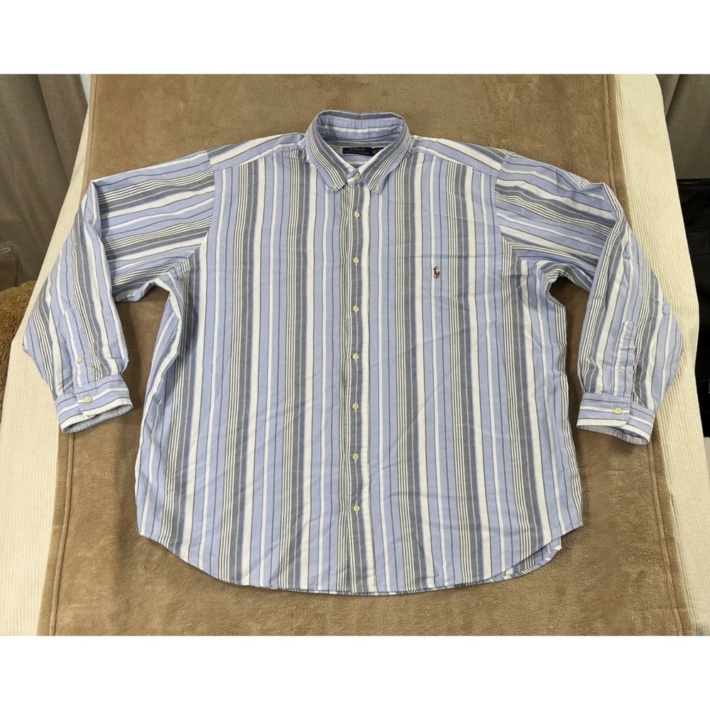 Polo Ralph Lauren shirt men's size 2XB‎ Big Striped Button Down Blue Fresh Pony